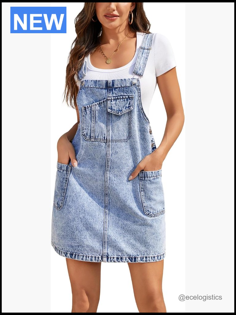 Women's Denim Overall Dress With Adjustable Straps And Pockets